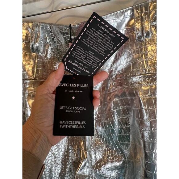 Avec Les Filles Women's 10 Silver Croc Embossed Flare Leg Pants NWT - Picture 8 of 10